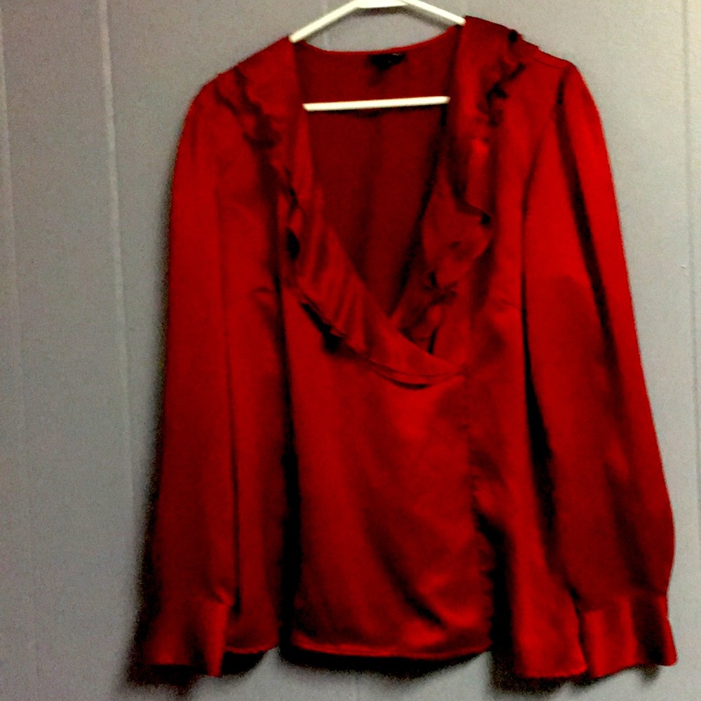 East 5th Red Long Sleeve Dressy Silky Top